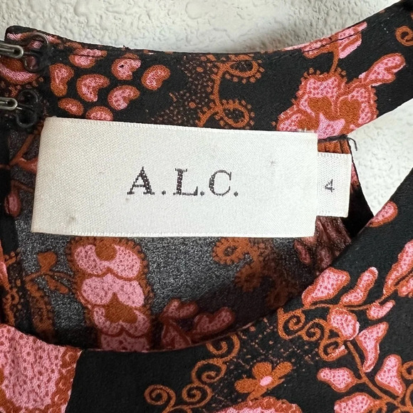 NWOT A.L.C. Emile Floral Cold Shoulder Silk Dress Black Henna Pink  Women’s 4 - Picture 9 of 14
